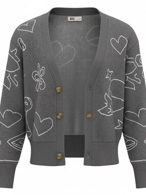 SO Charcoal Cardigan with Ivory Designs